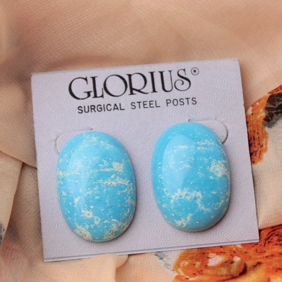 🌹Vintage Glorius sky blue oval shape stud earring - Picture 13 of 15